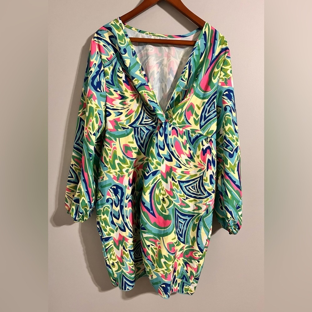 SHEIN Tropical Green and Pink Swim Coverup